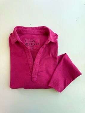 Frank & Eileen Rose Pink Patrick Popover Henley Sz MEDIUM V-Neck Long Sleeves